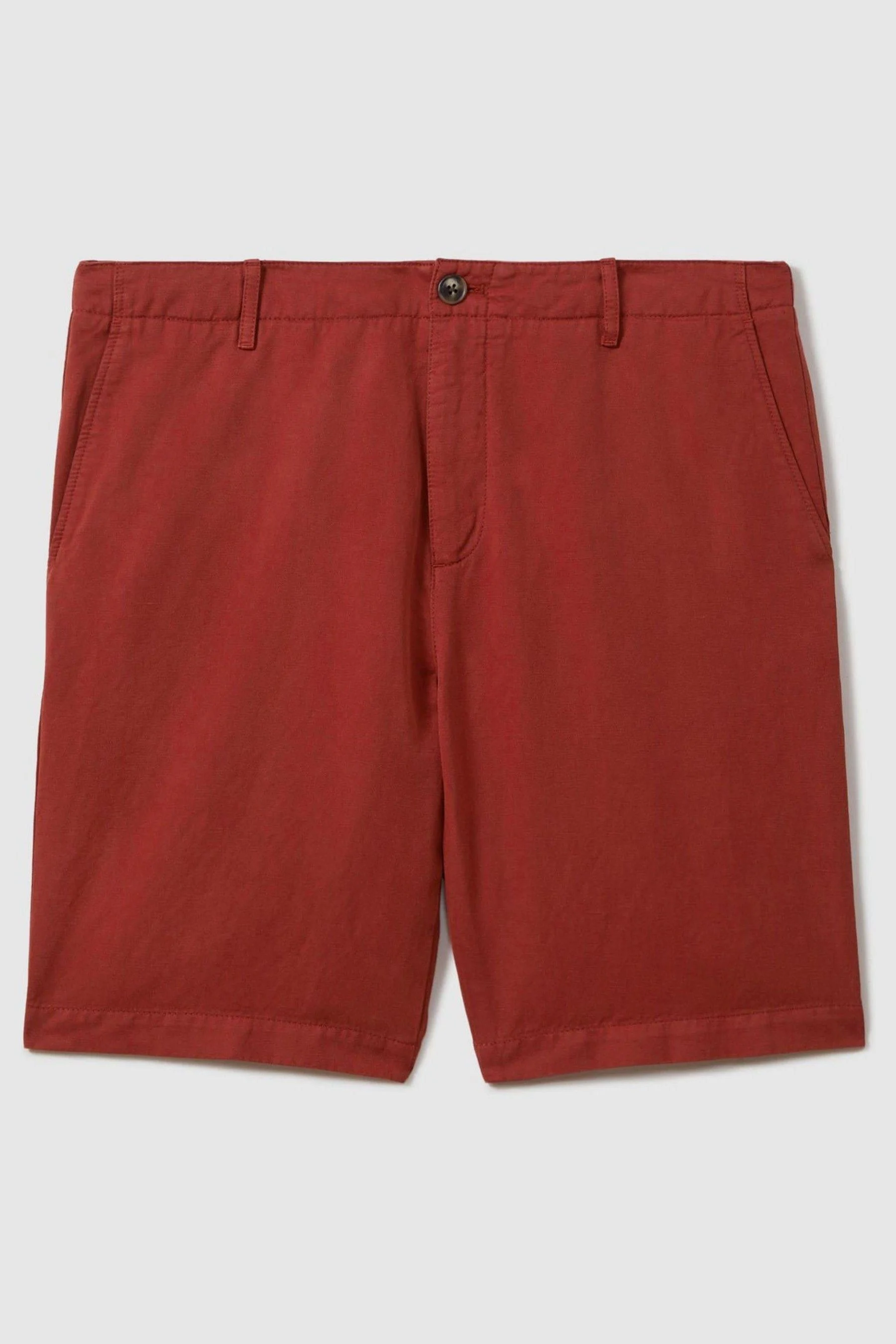 Cotton Linen Blend Internal Drawstring Shorts in Rust