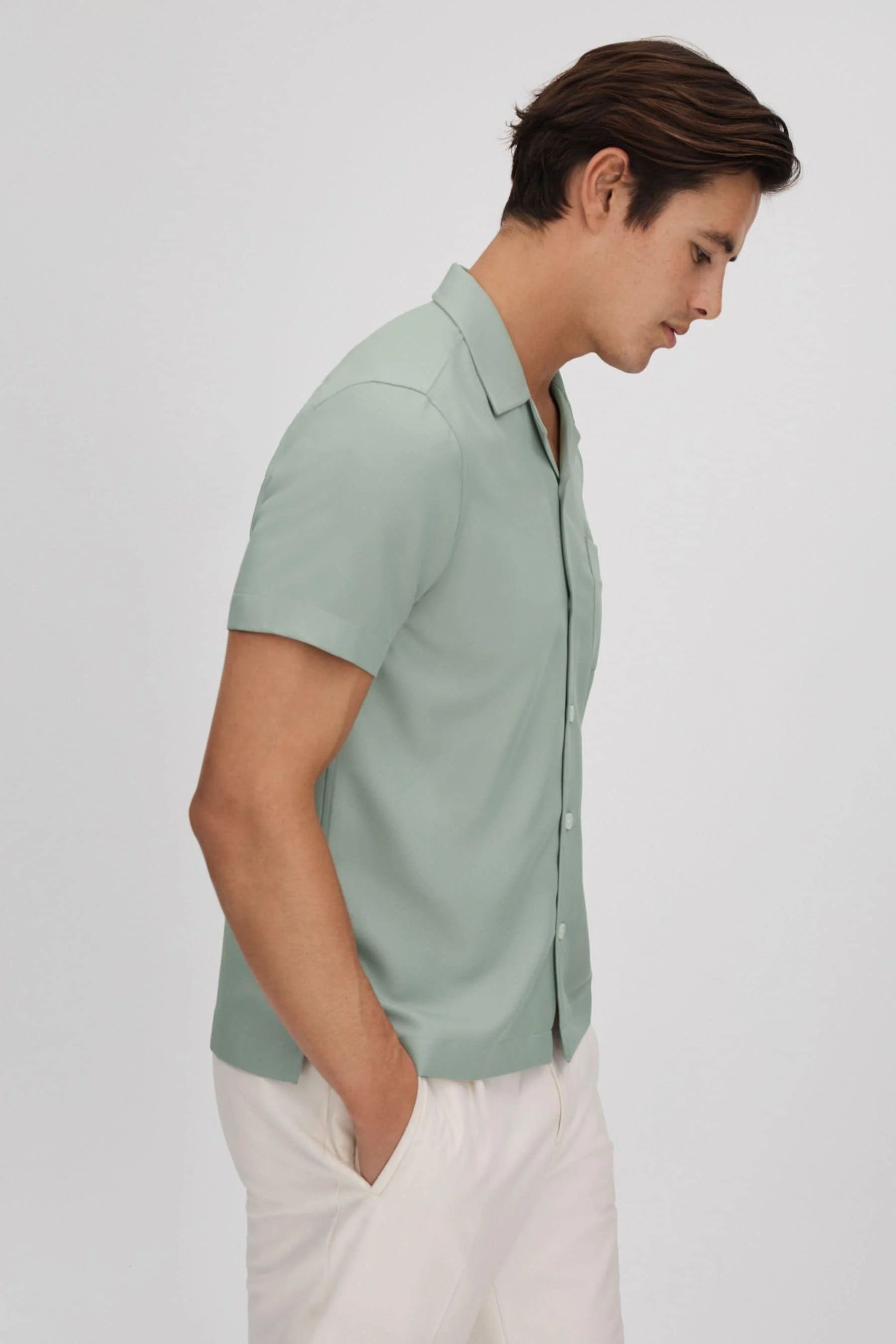 Cuban Collar Button Through Shirt in Pistachio