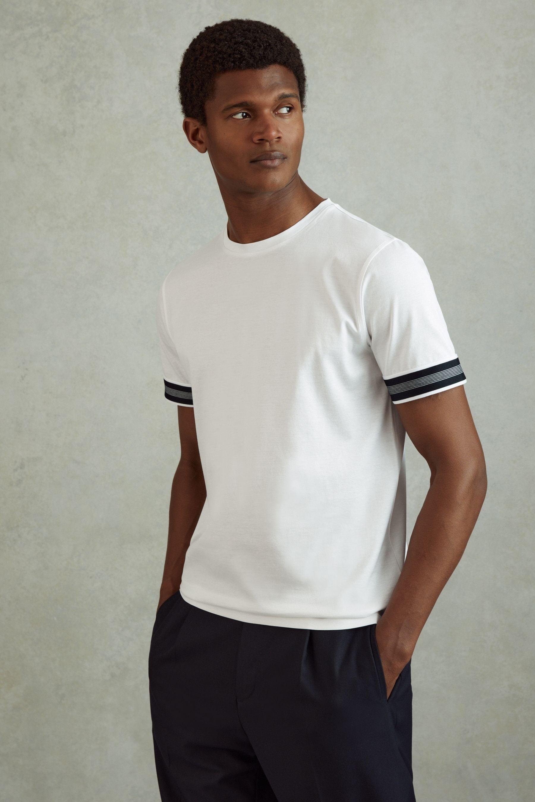 Mercerised Cotton Striped T-Shirt in White