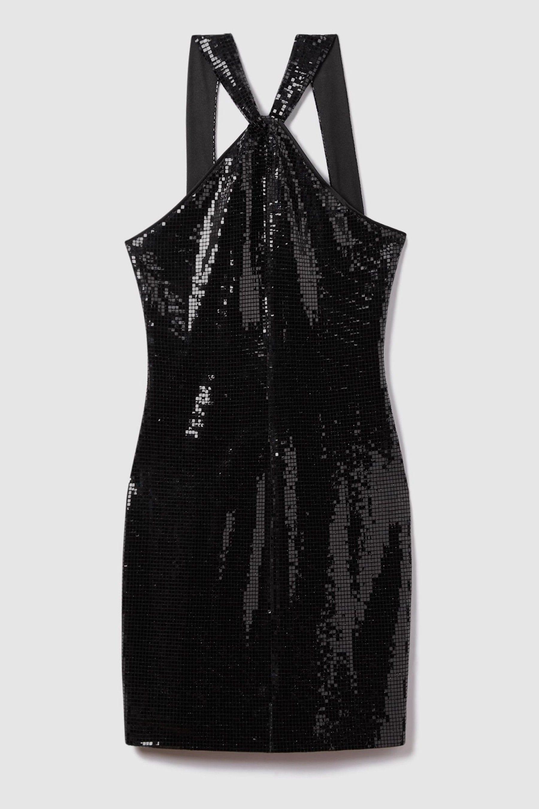 Halston Embellished Halterneck Mini Dress in Black