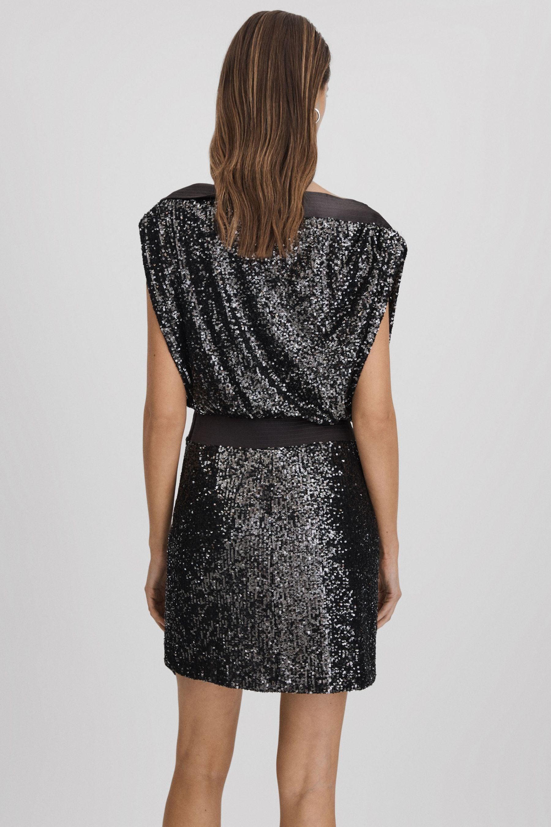 Halston Sequin Mini Dress in Ash