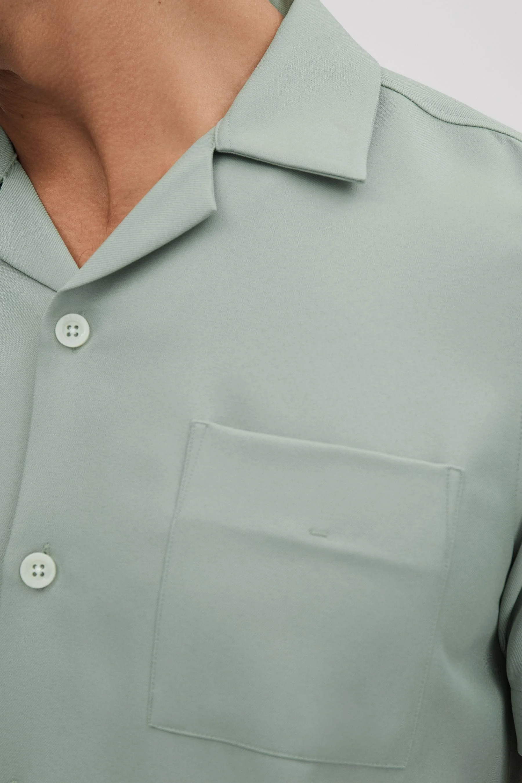 Cuban Collar Button Through Shirt in Pistachio