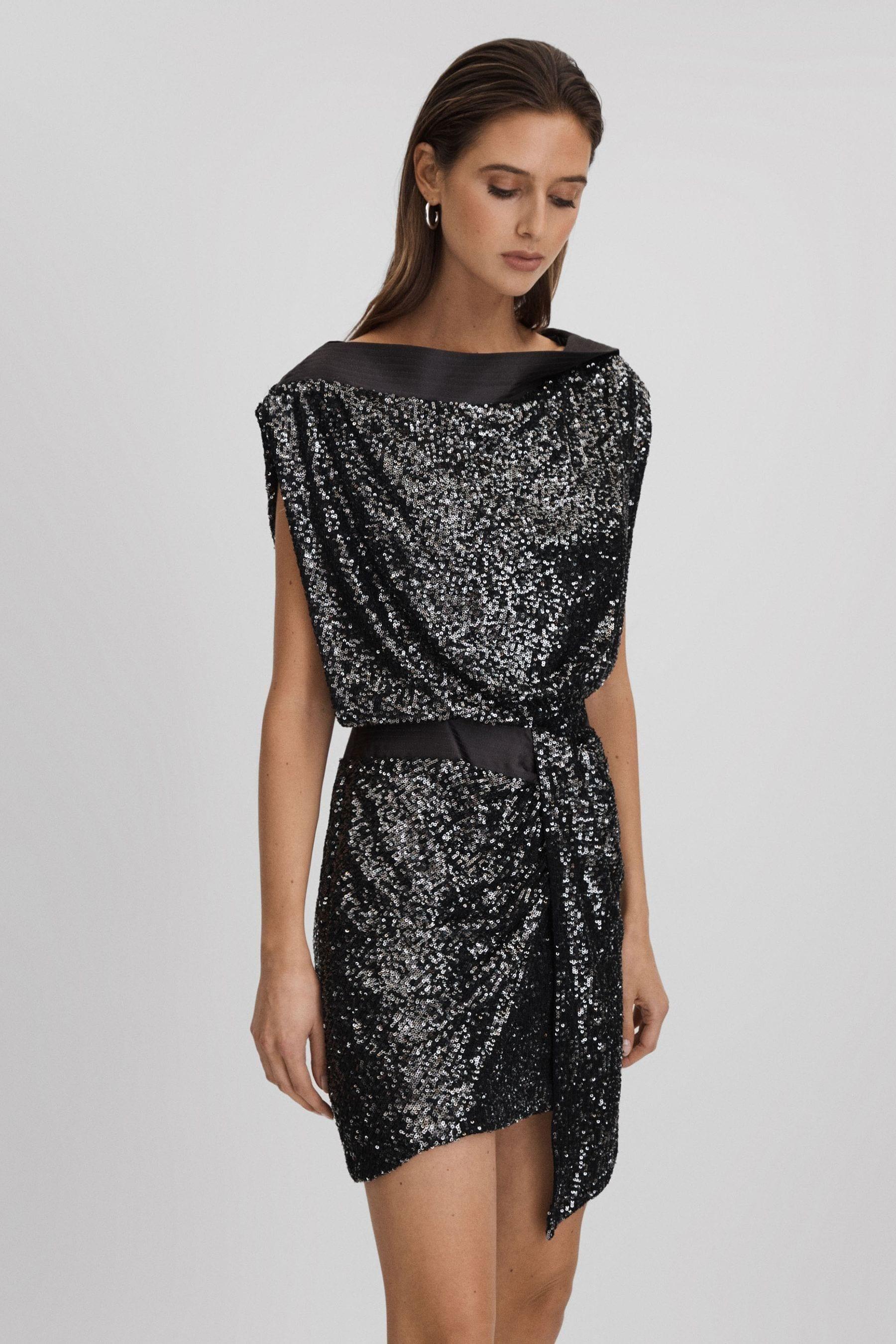 Halston Sequin Mini Dress in Ash