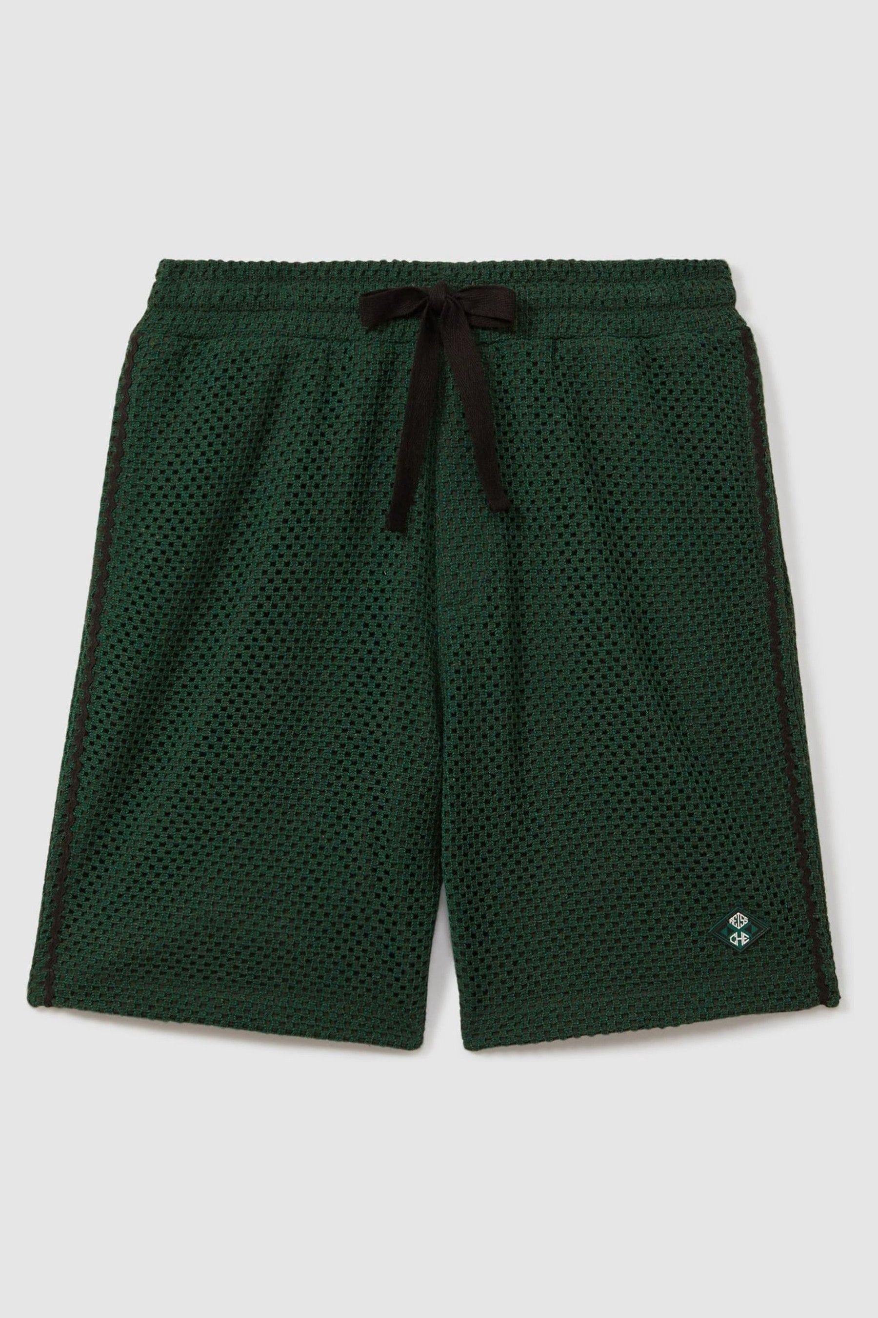 Palmo Dark Green Ché Crochet Contrast Trim Drawstring Shorts