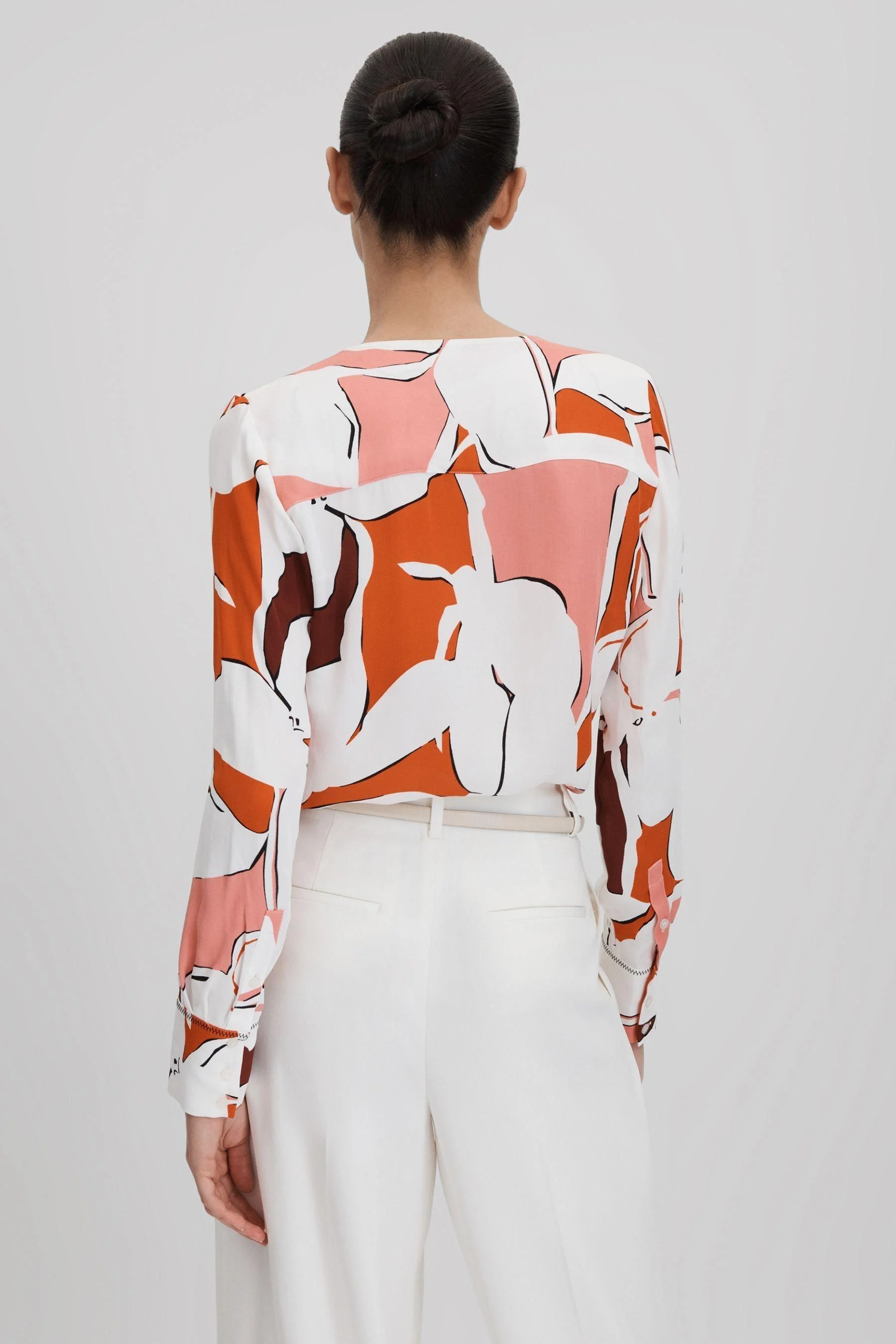 Printed Tie Neck Blouse in Cream/Red