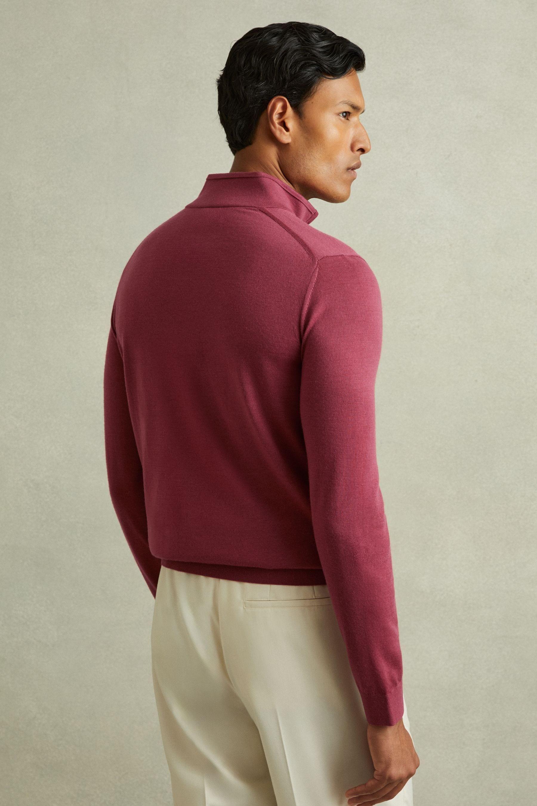 Merino Wool Half-Zip Funnel Neck Jumper in Cherry Pink