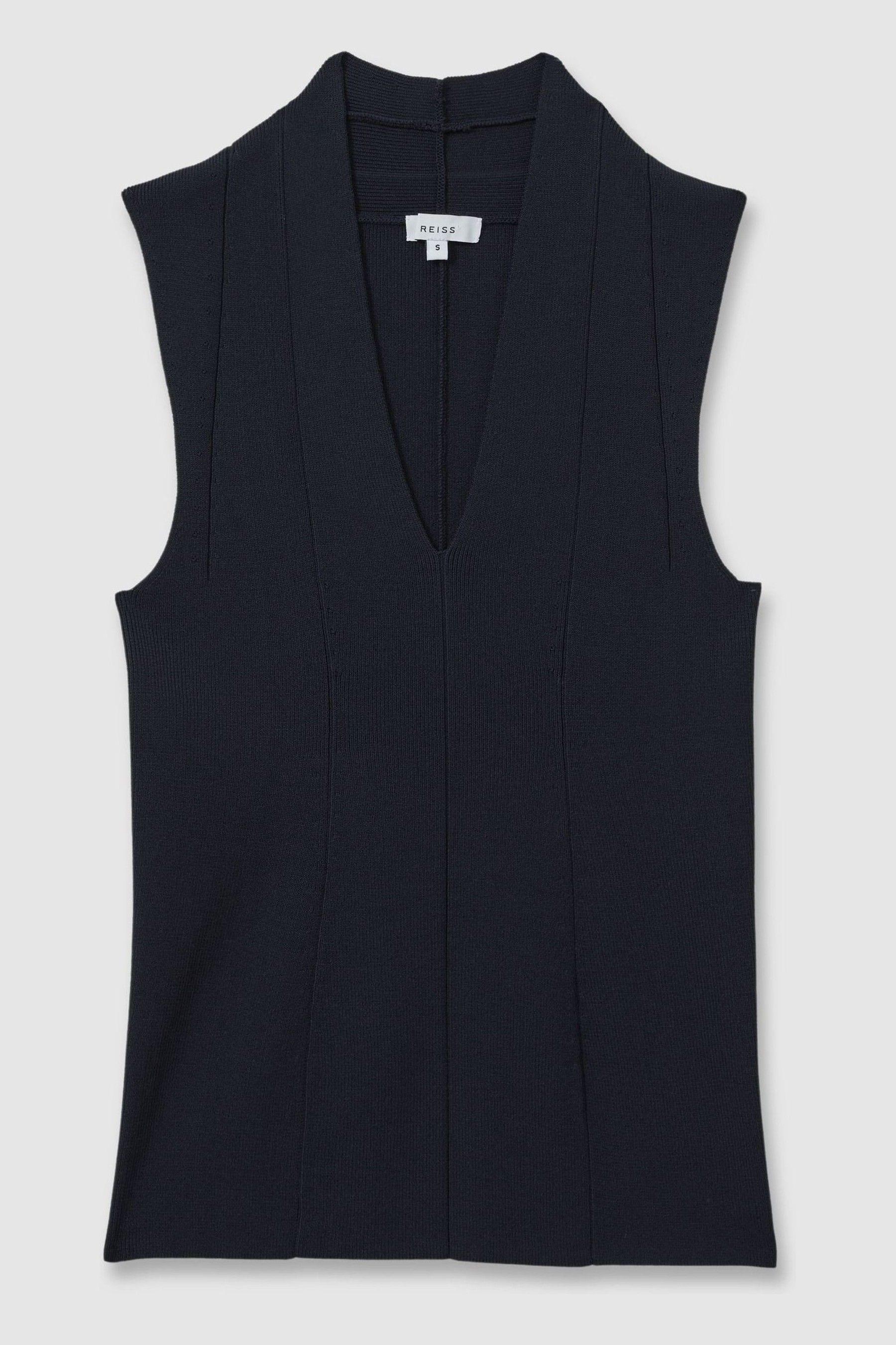 Knitted Sleeveless V-Neck Vest in Navy