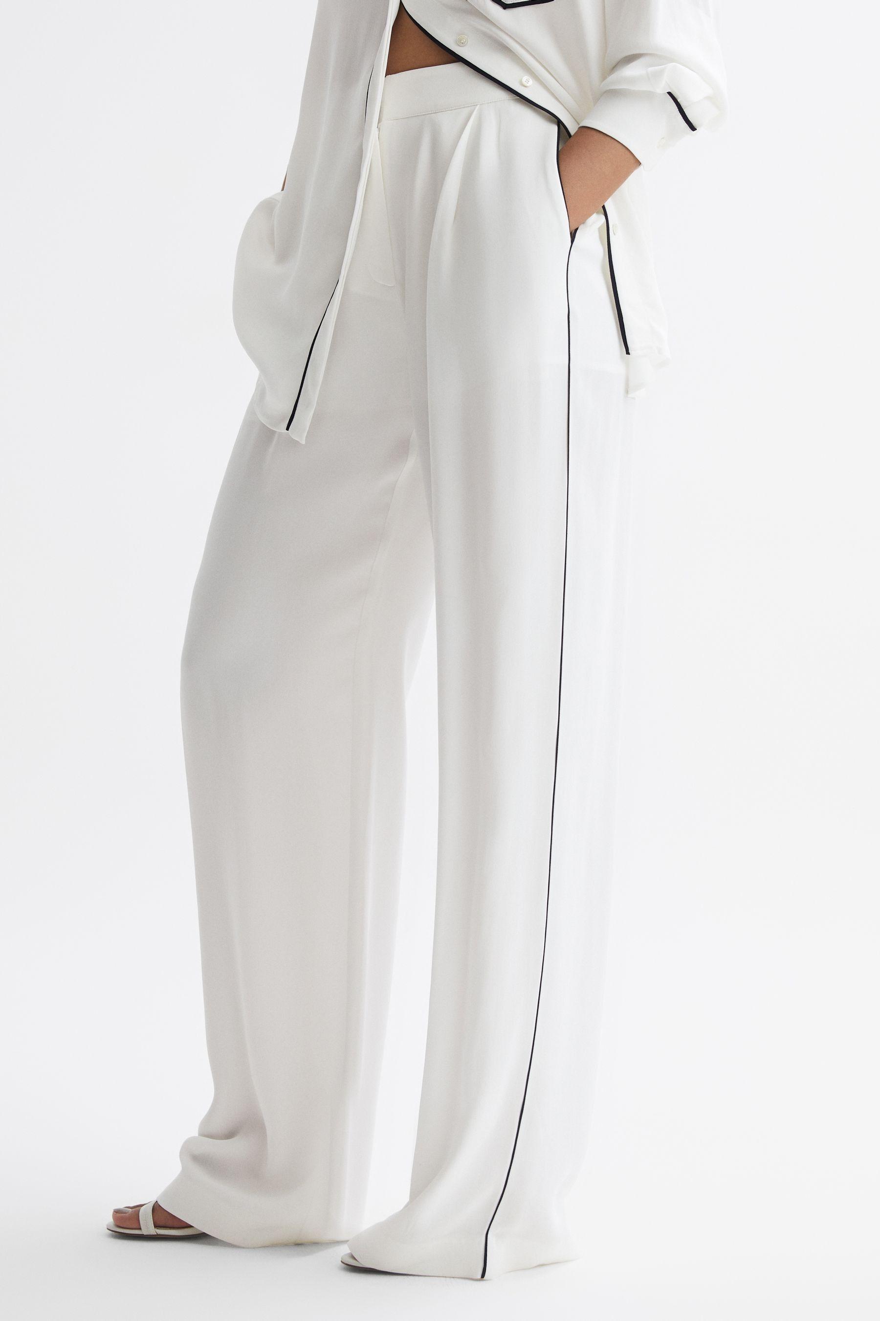 Mid Rise Wide Leg Trousers in Ivory