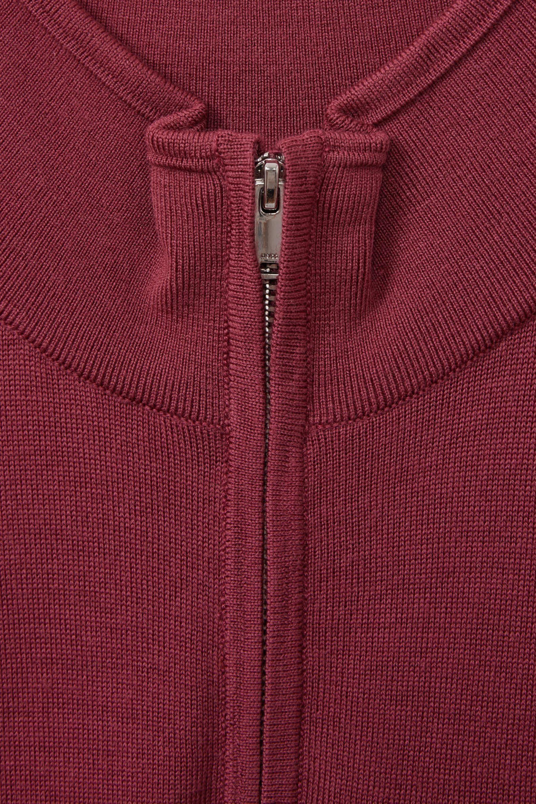 Merino Wool Half-Zip Funnel Neck Jumper in Cherry Pink