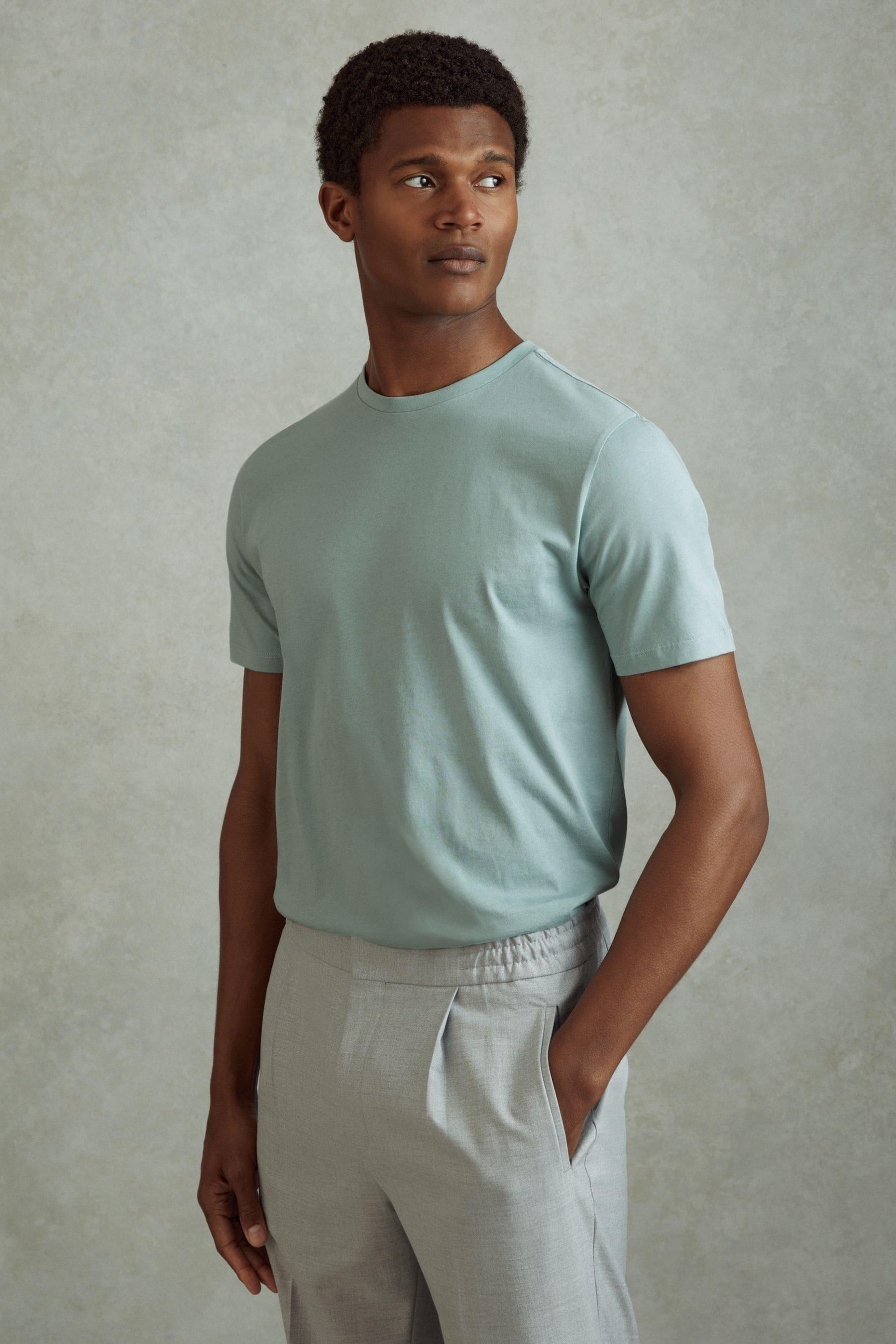 Cotton Crew Neck T-Shirt in Aqua Blue