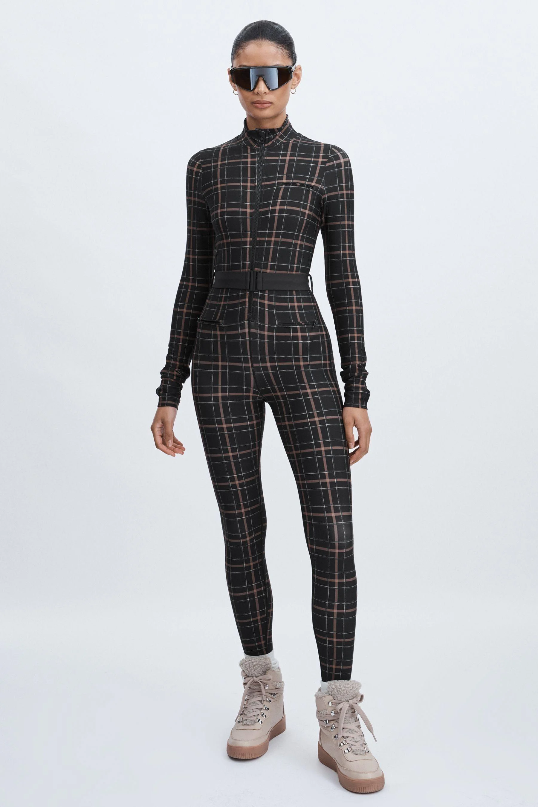 The Upside Belted Check Jumpsuit in Black Check