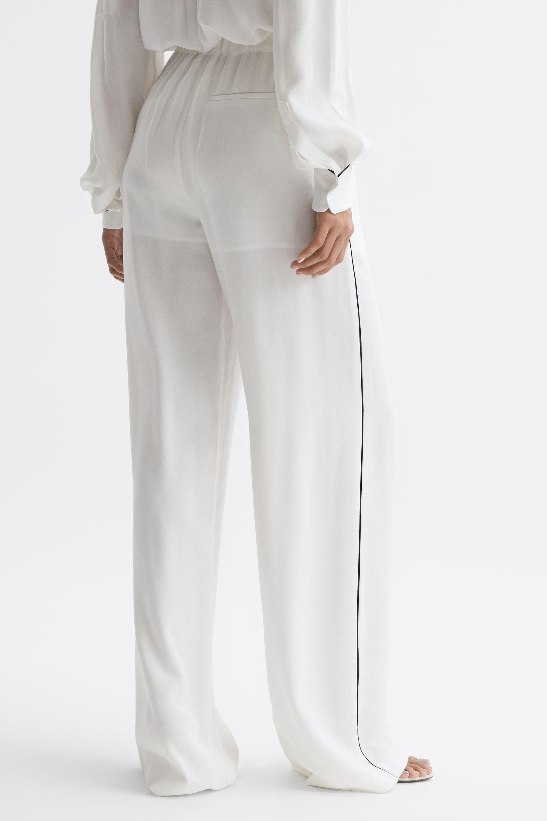 Mid Rise Wide Leg Trousers in Ivory