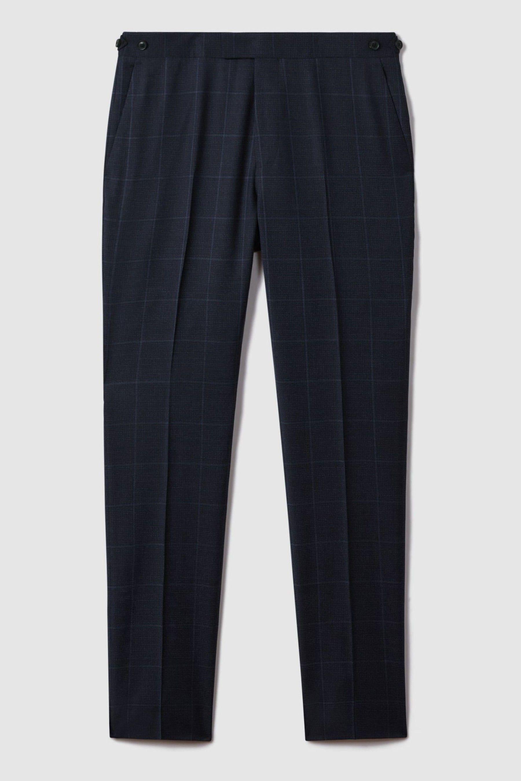 Klink Navy Wool Check Adjuster Slim Fit Trousers