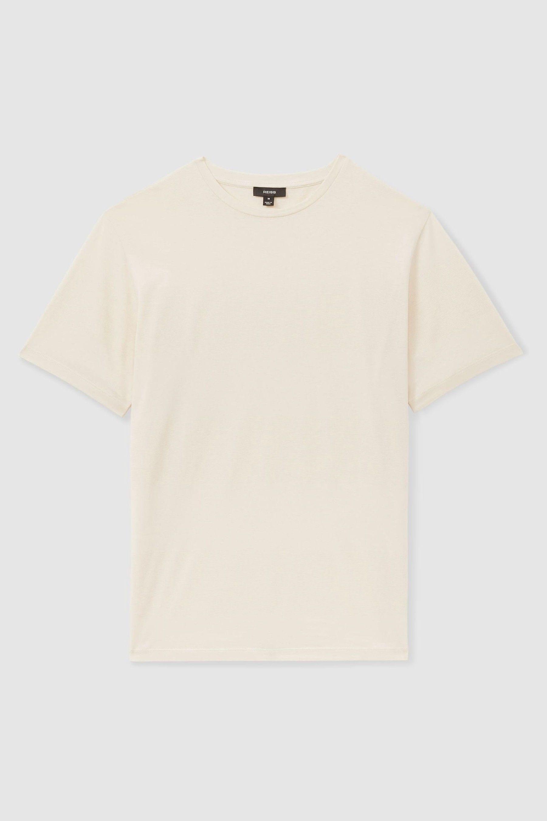 Mercerised Jacquard Crew Neck T-Shirt in Ecru