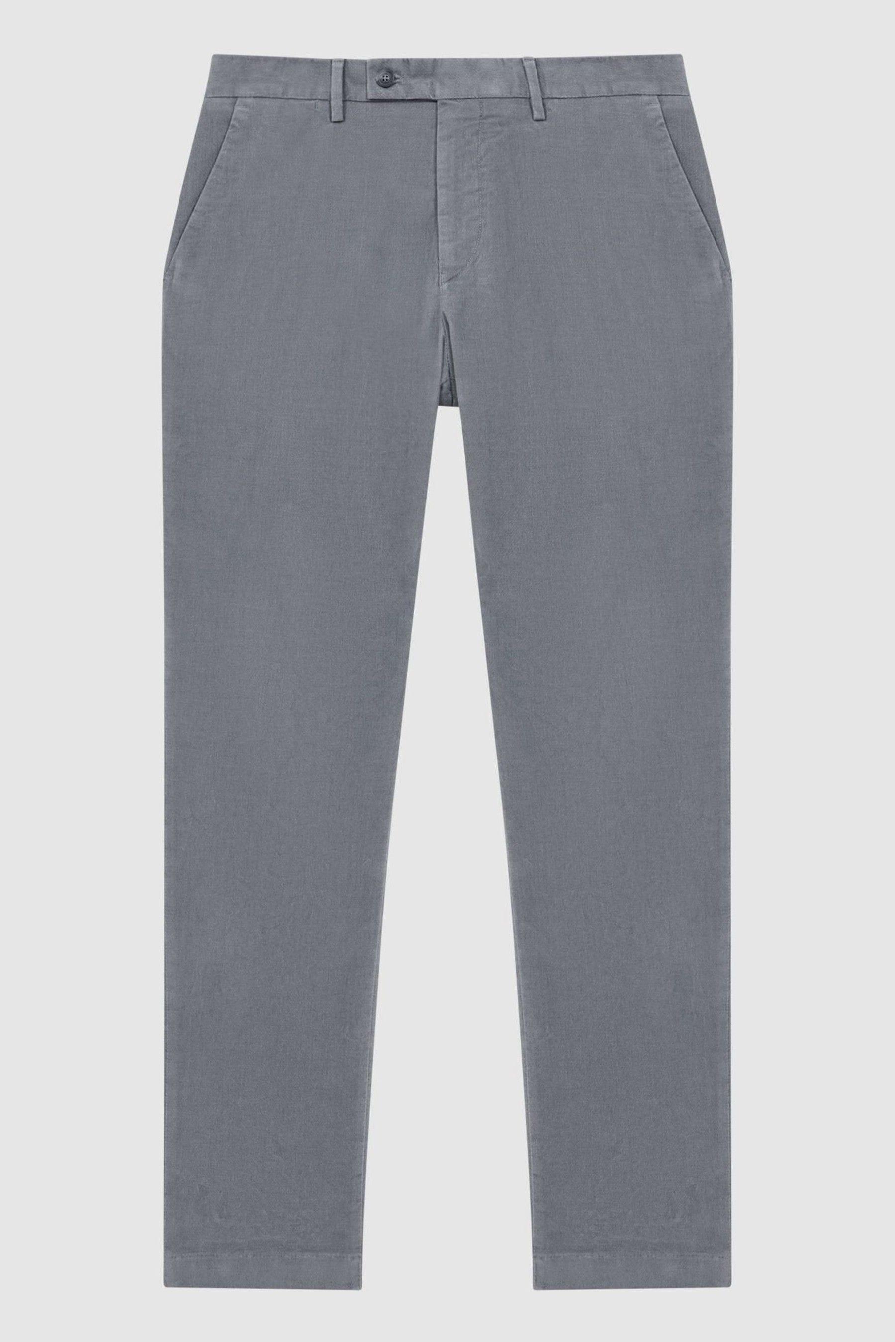 Slim Fit Brushed Cotton Trousers in Grey