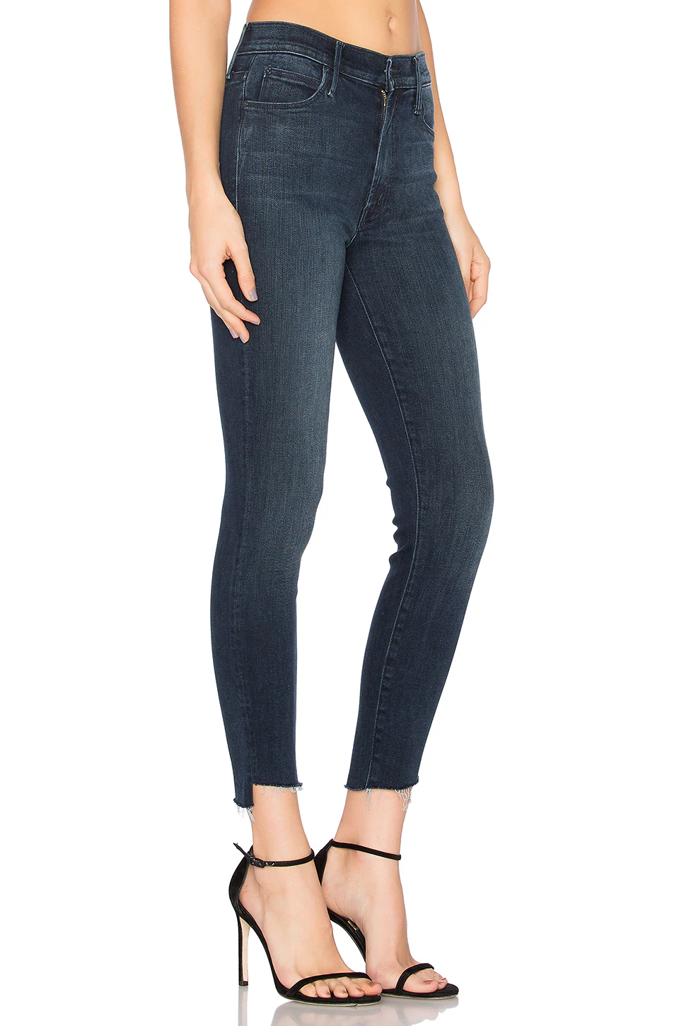 THE STUNNER Zip-crotch ankle-length jeans with staggered frayed cuffs