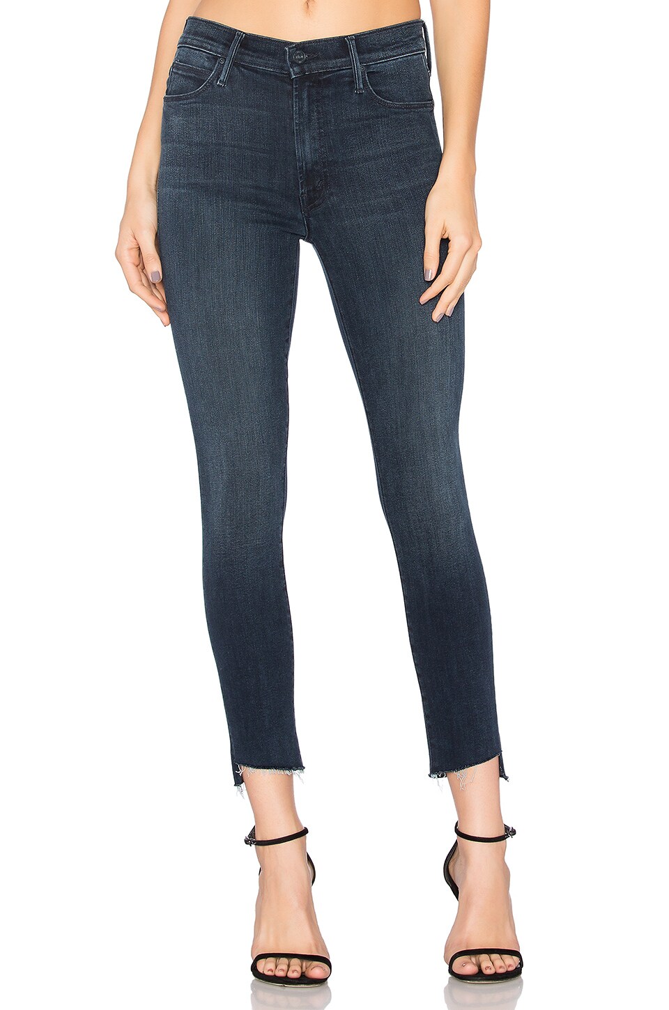 THE STUNNER Zip-crotch ankle-length jeans with staggered frayed cuffs