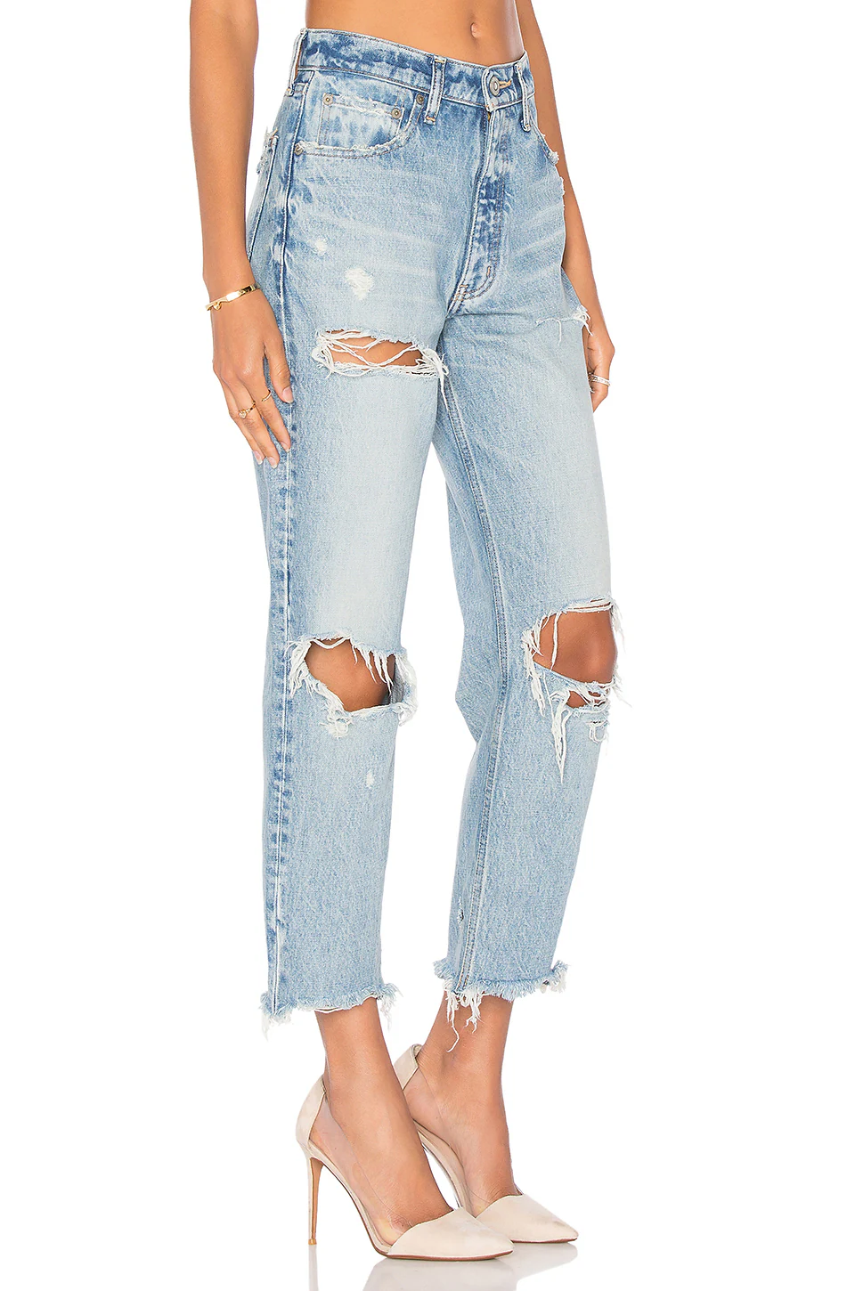 Distressed straight-leg jeans