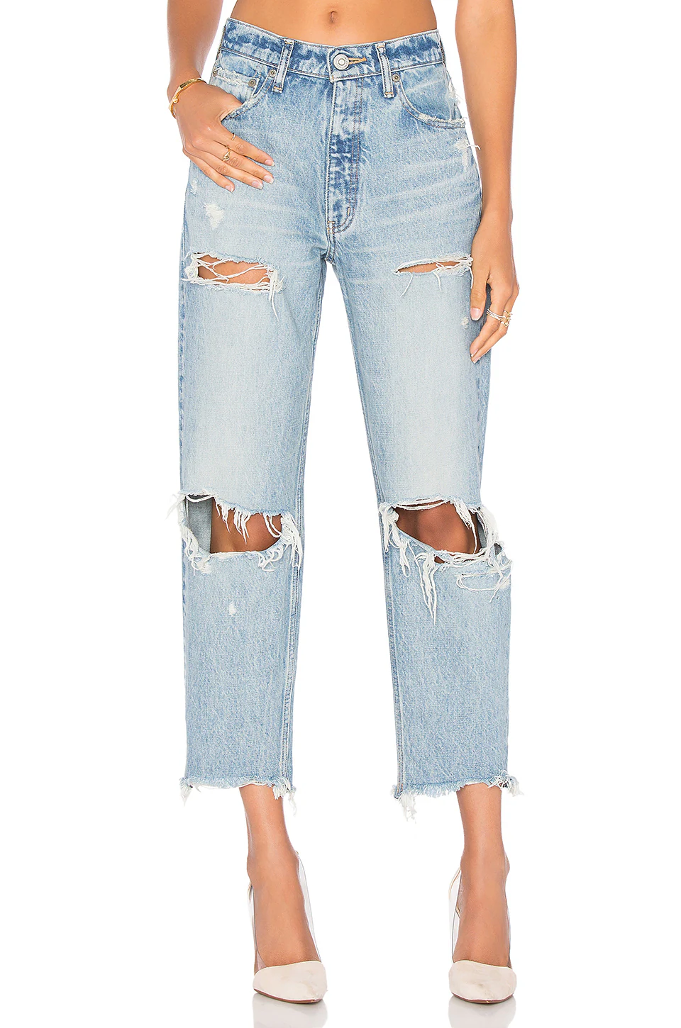 Distressed straight-leg jeans