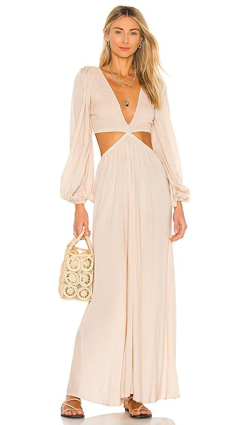 Julie Solid Ruched Bodice Cutaway Maxi Dress