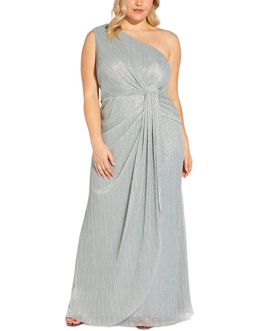 Adrianna Papell Stardust Pleated Draped One Shoulder Gown