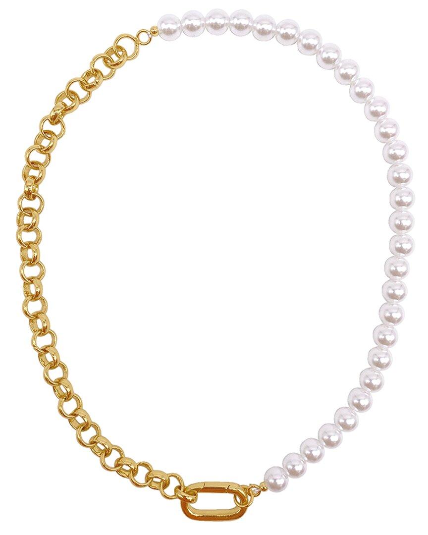 ADORNIA 14K Plated 6mm Pearl Half & Half Necklace