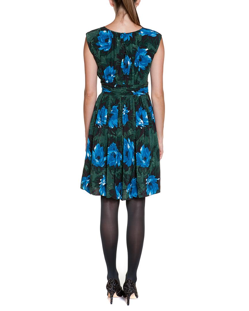 Boden Selina Green Floral Print Ruched Midi Dress