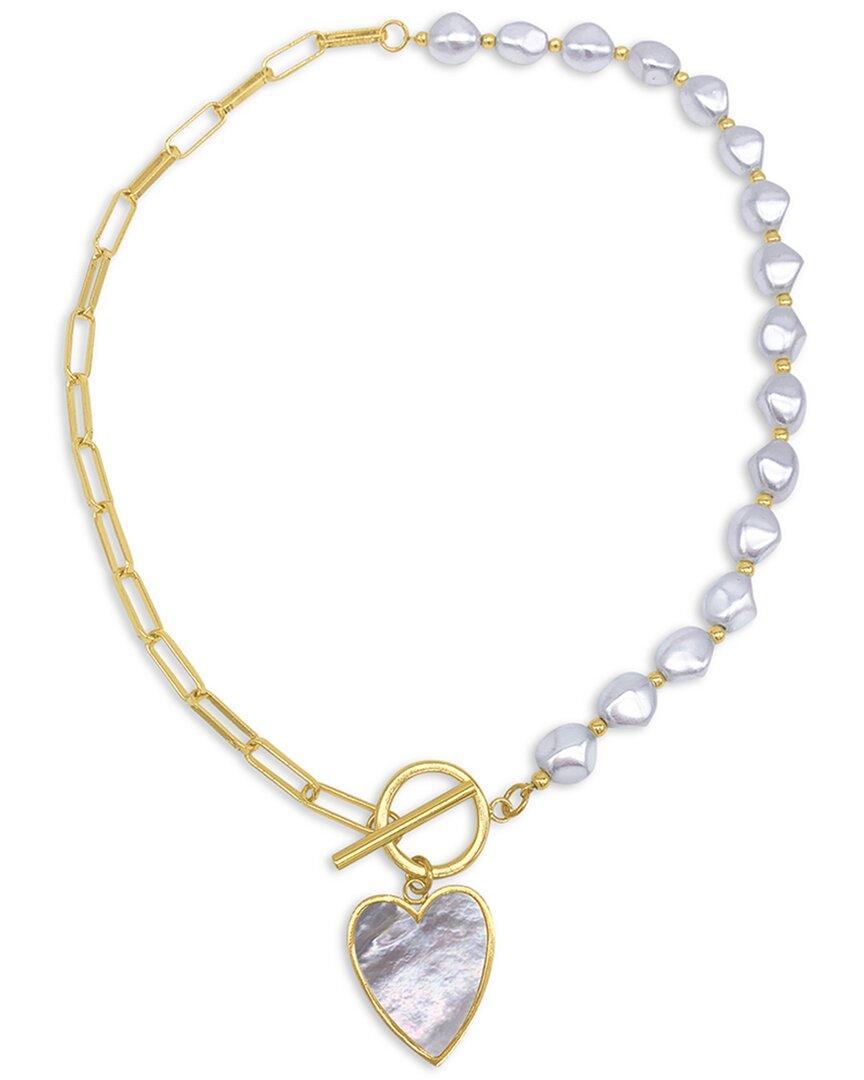 ADORNIA 14K Plated 10mm Pearl Heart Necklace