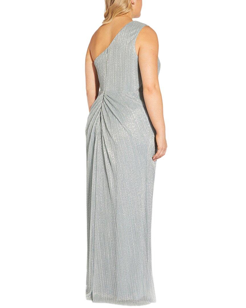 Adrianna Papell Stardust Pleated Draped One Shoulder Gown