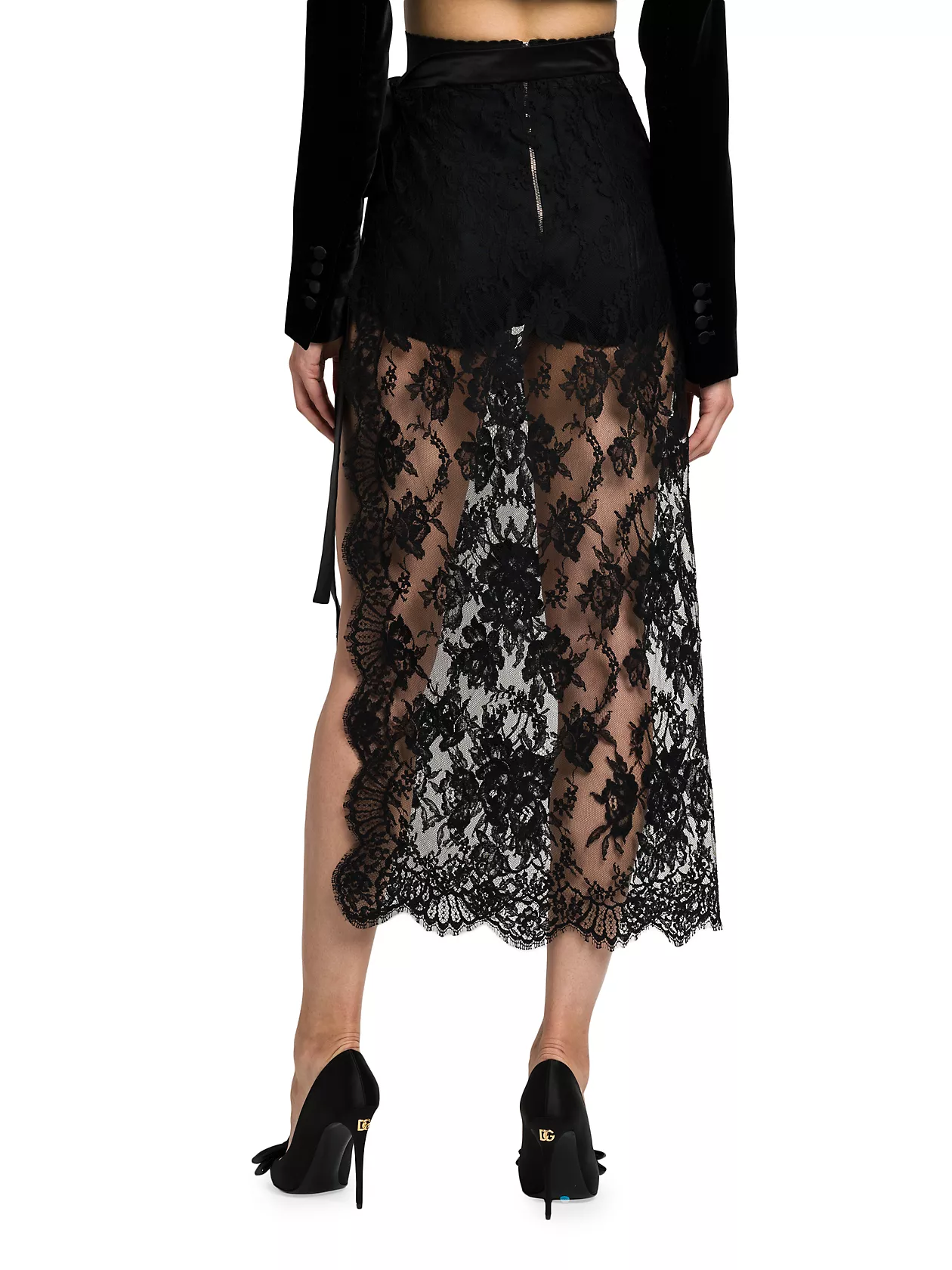 Pizzo Sheer Lace Midi-Skirt