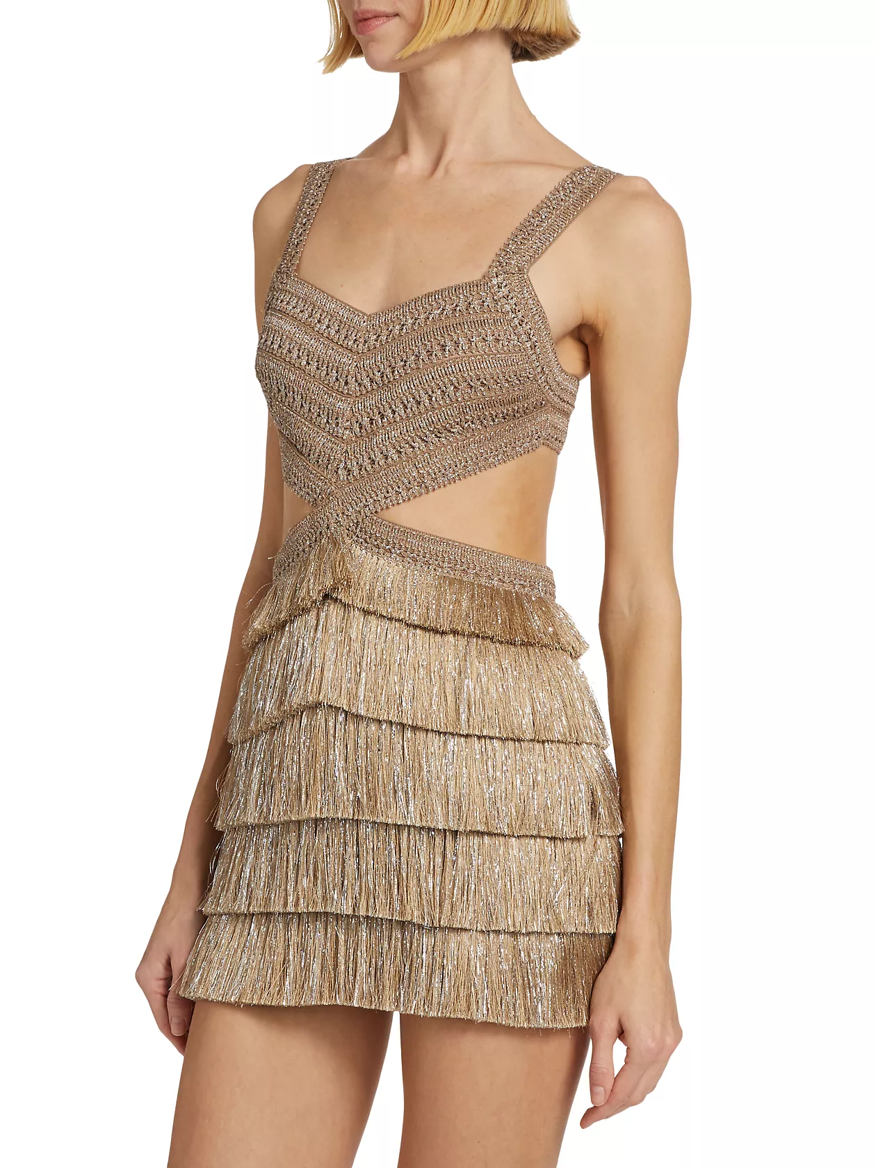 Metallic Fringe & Cut-Out Minidress