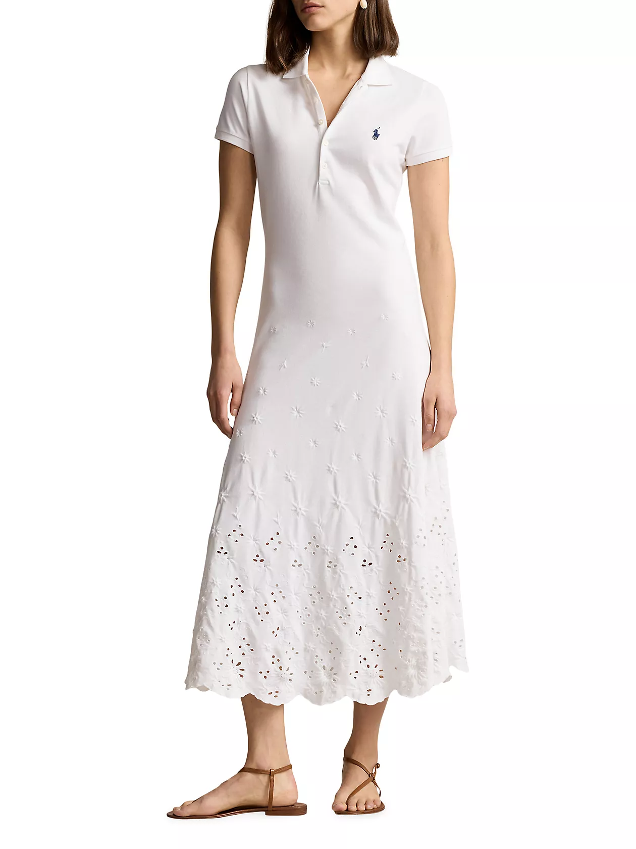 Eyelet Polo Midi-Dress