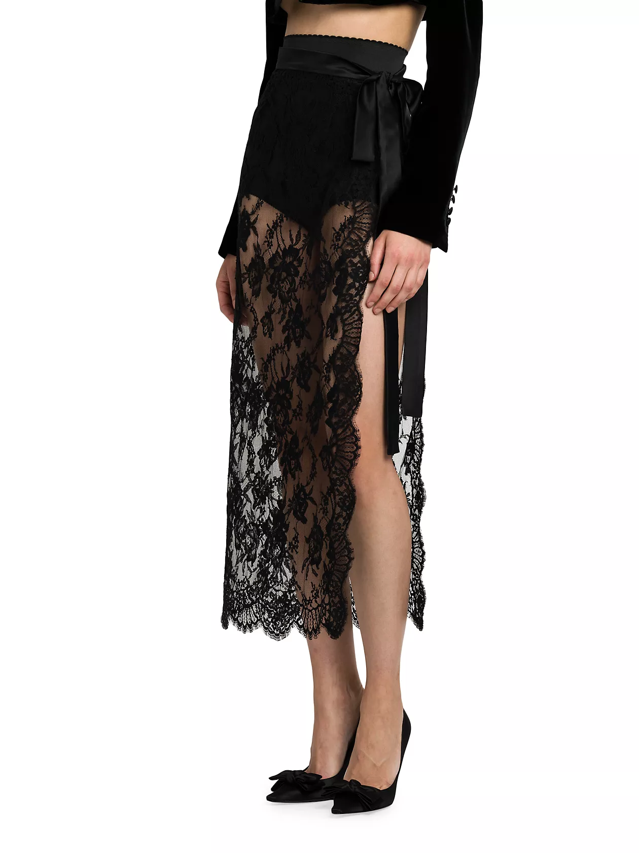 Pizzo Sheer Lace Midi-Skirt