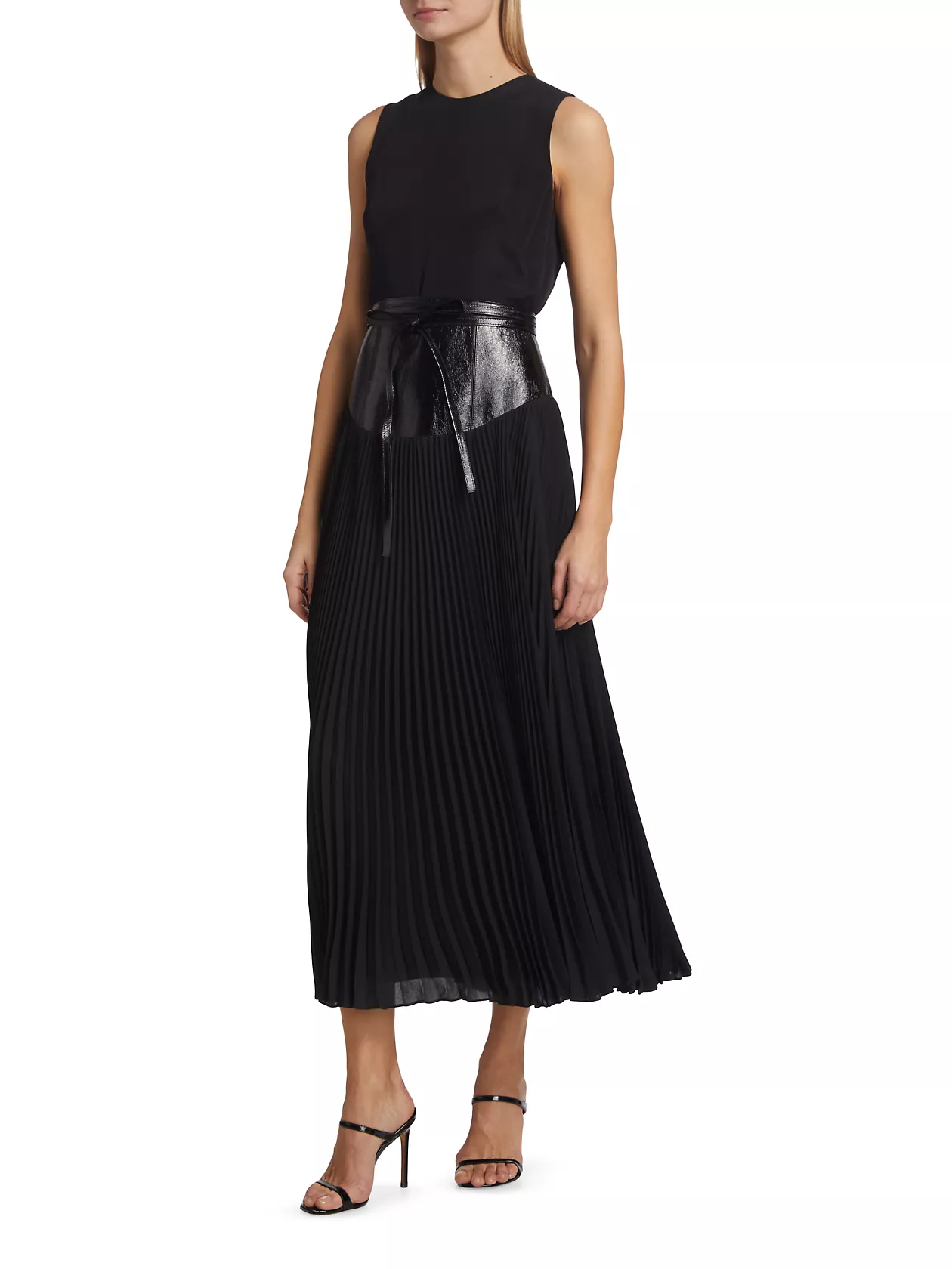 Pleated-Skirt Silk Maxi Dress