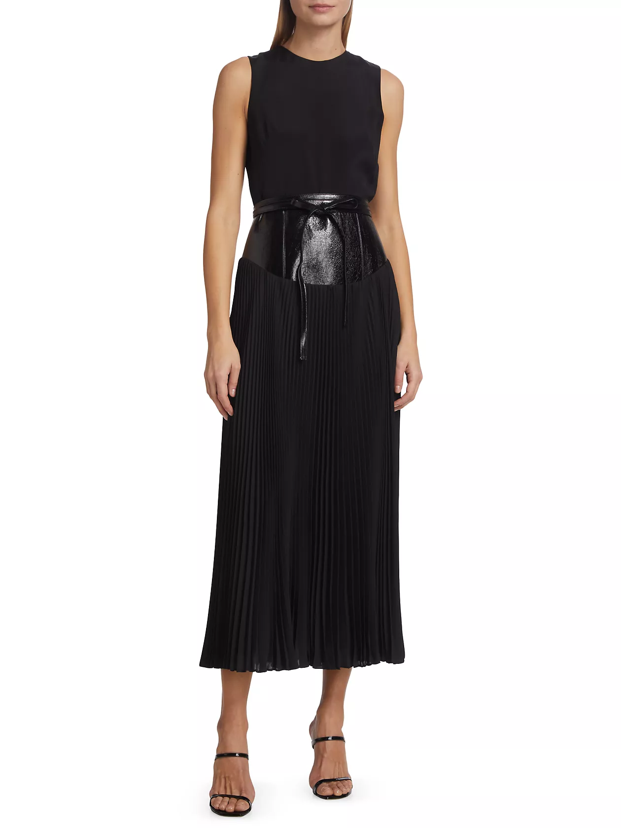 Pleated-Skirt Silk Maxi Dress