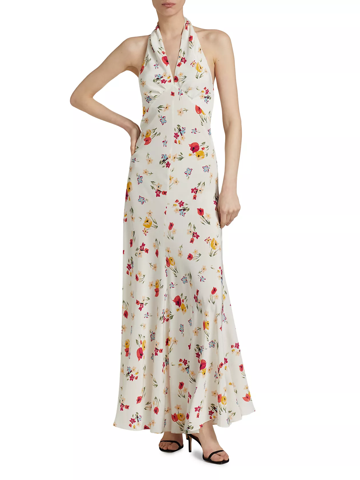 Floral Silk Halter Maxi Dress