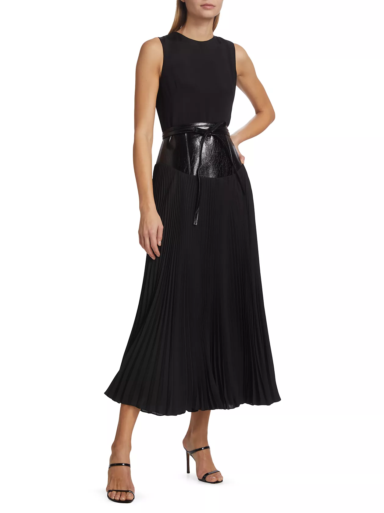 Pleated-Skirt Silk Maxi Dress