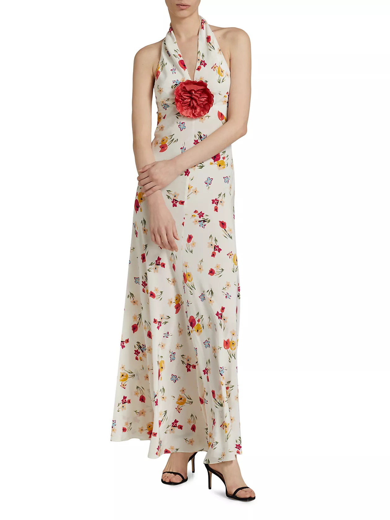 Floral Silk Halter Maxi Dress