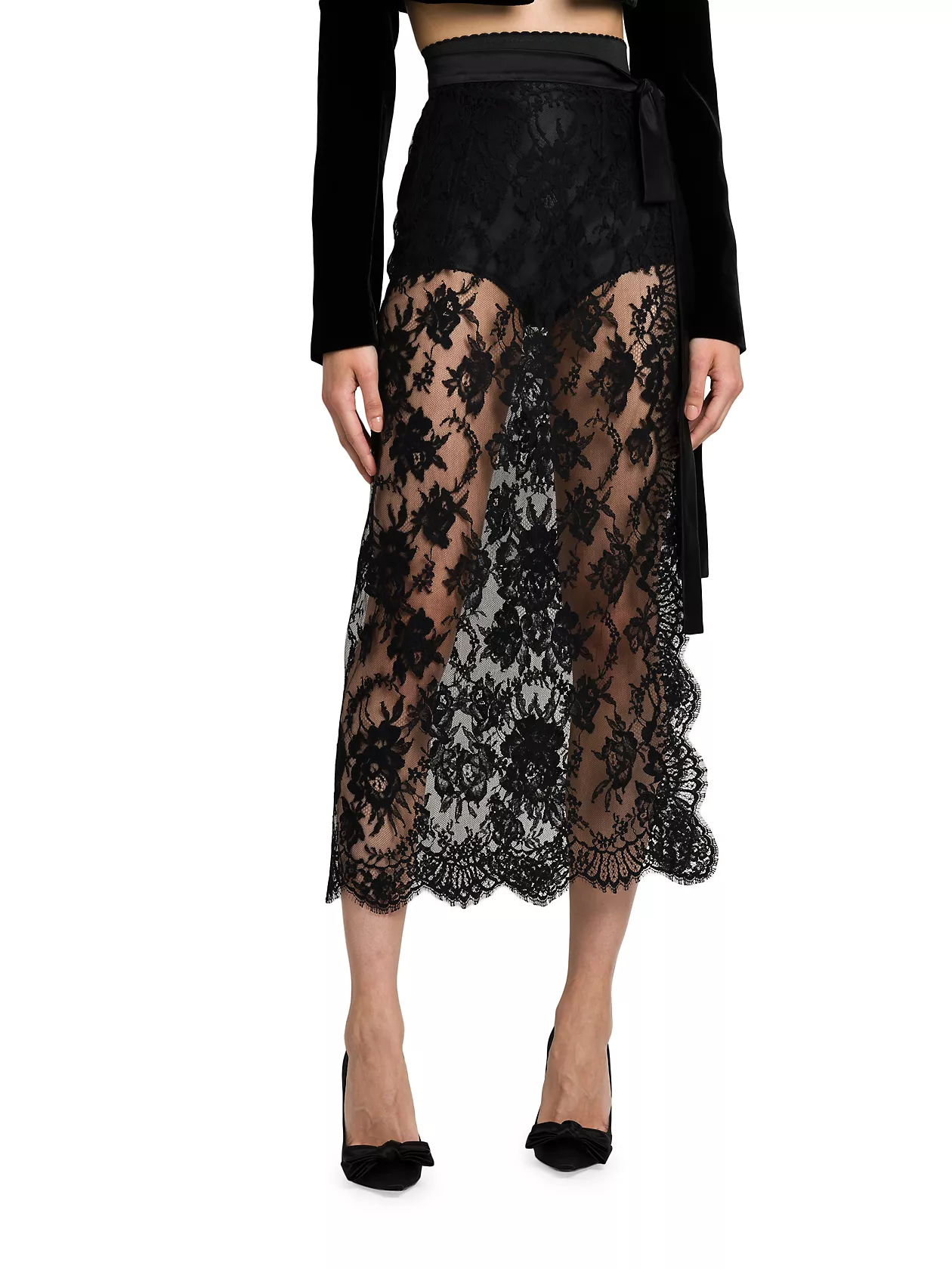 Pizzo Sheer Lace Midi-Skirt