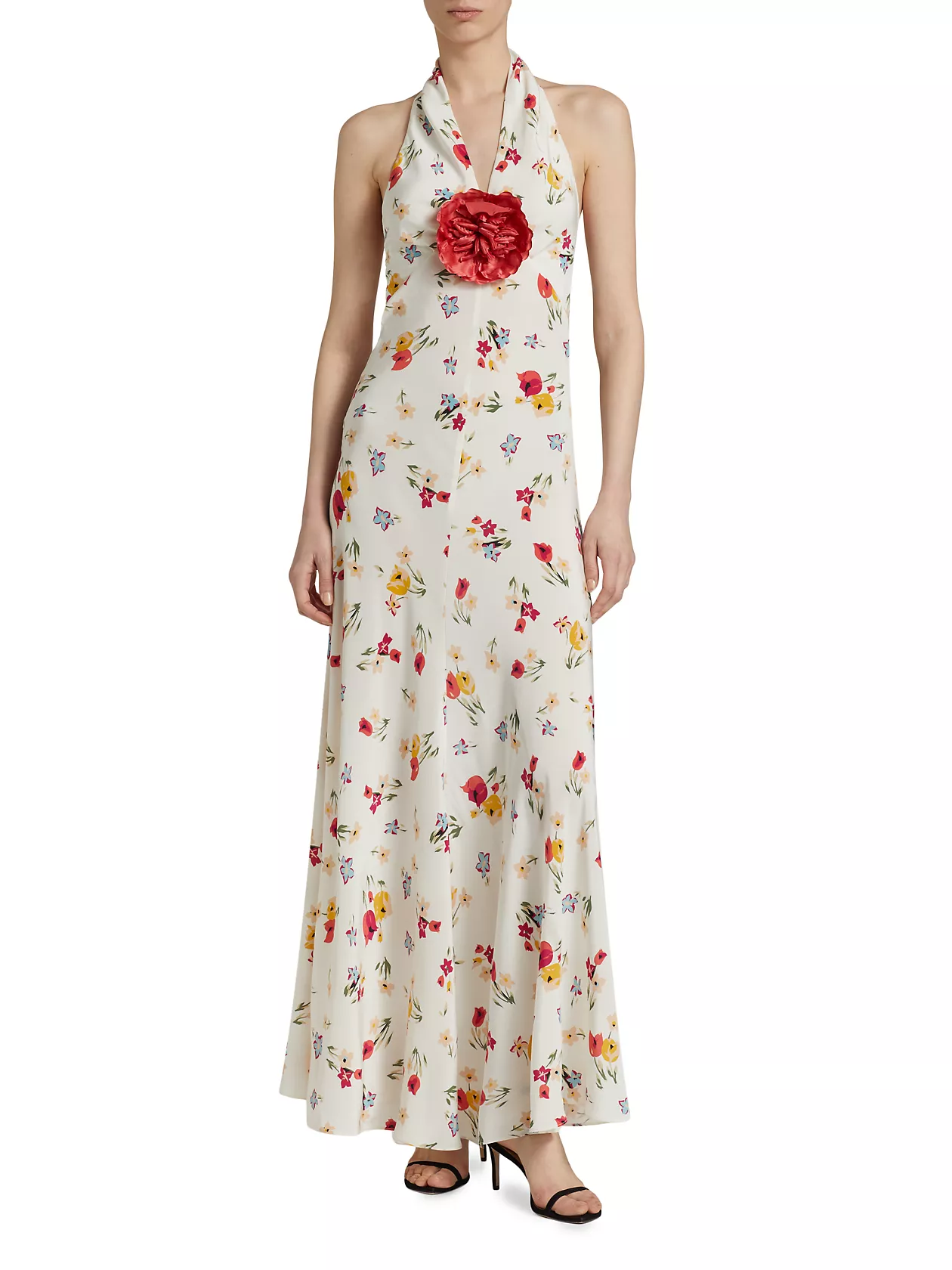 Floral Silk Halter Maxi Dress