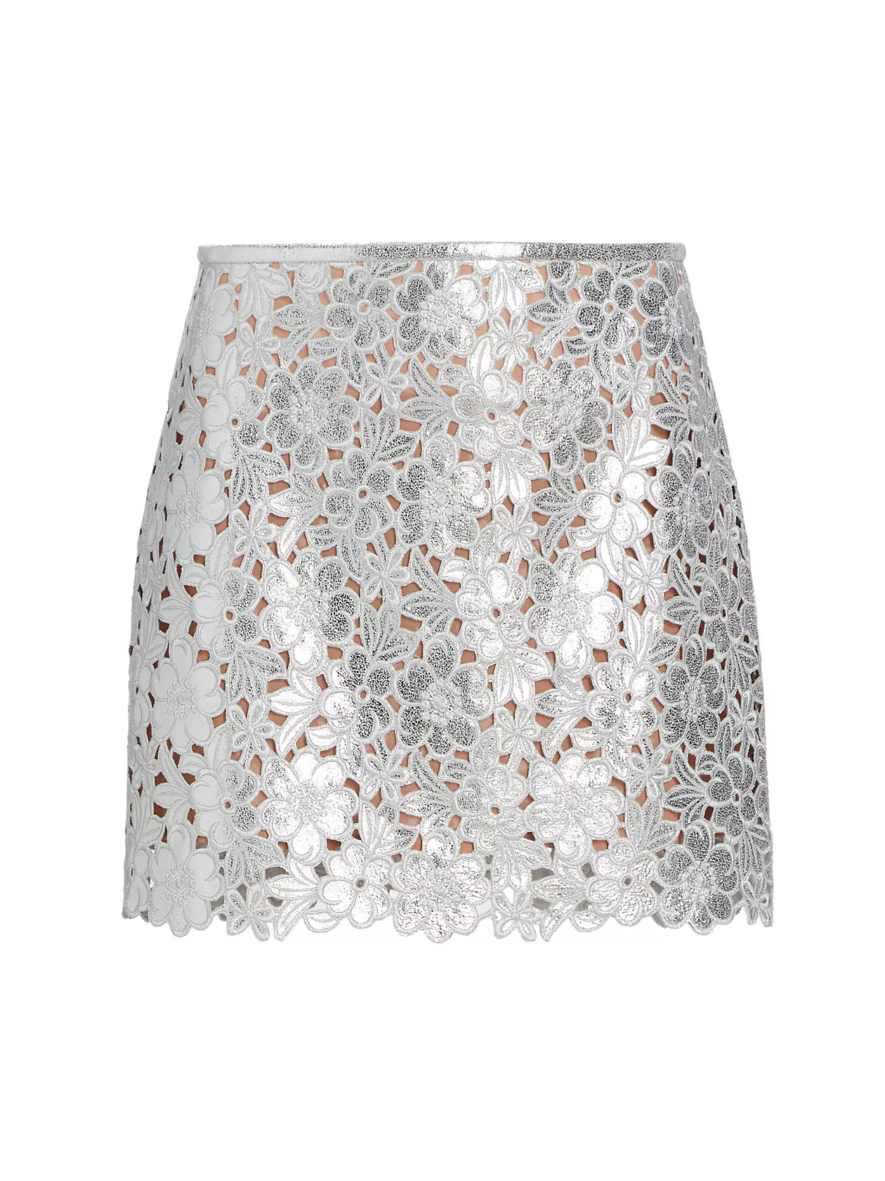 Floral Cut-Out Metallic Leather Miniskirt