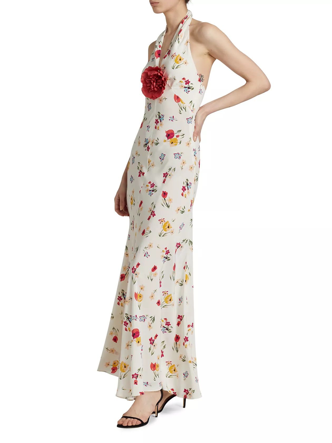 Floral Silk Halter Maxi Dress