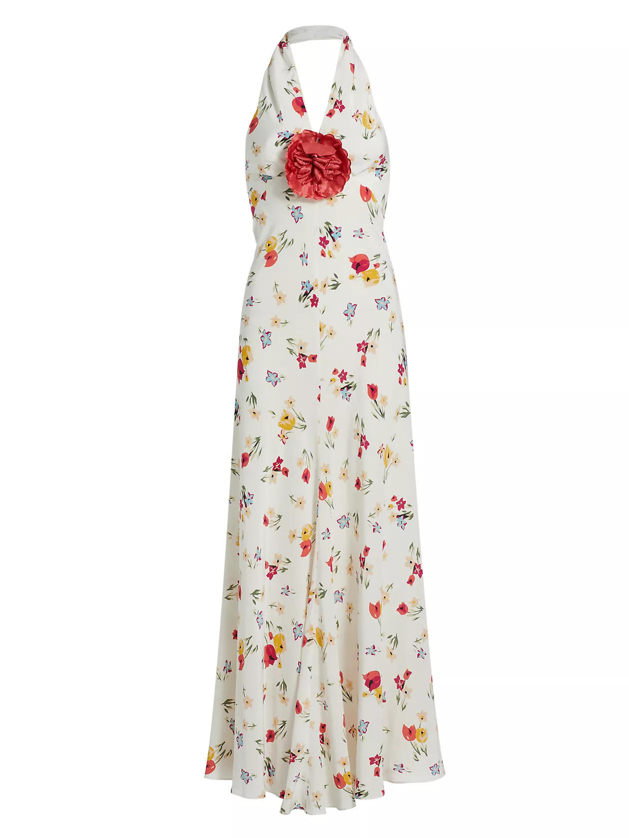 Floral Silk Halter Maxi Dress