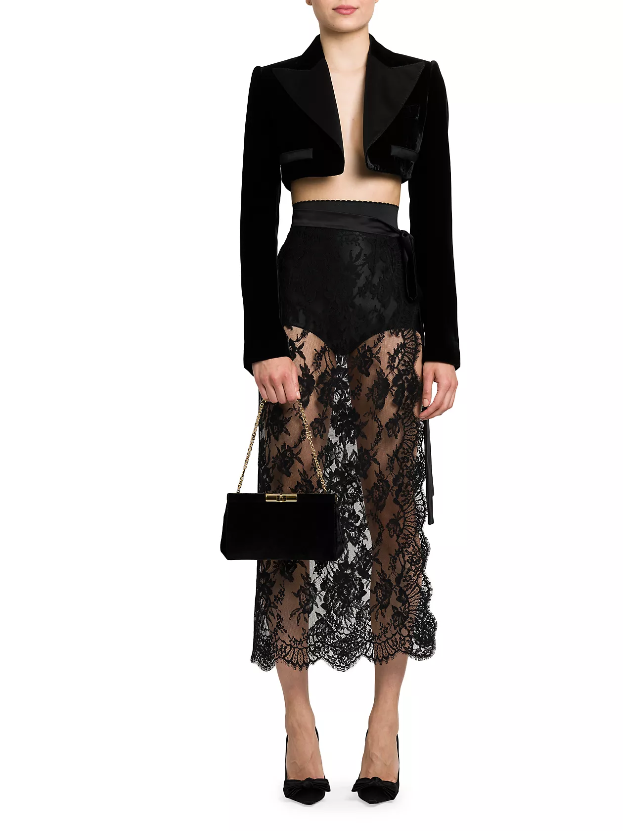 Pizzo Sheer Lace Midi-Skirt