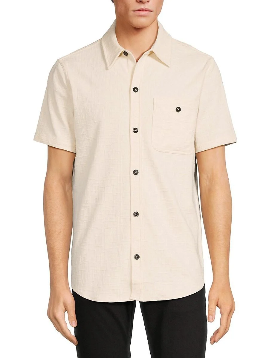 Textured Short Sleeve Button Down Shirt