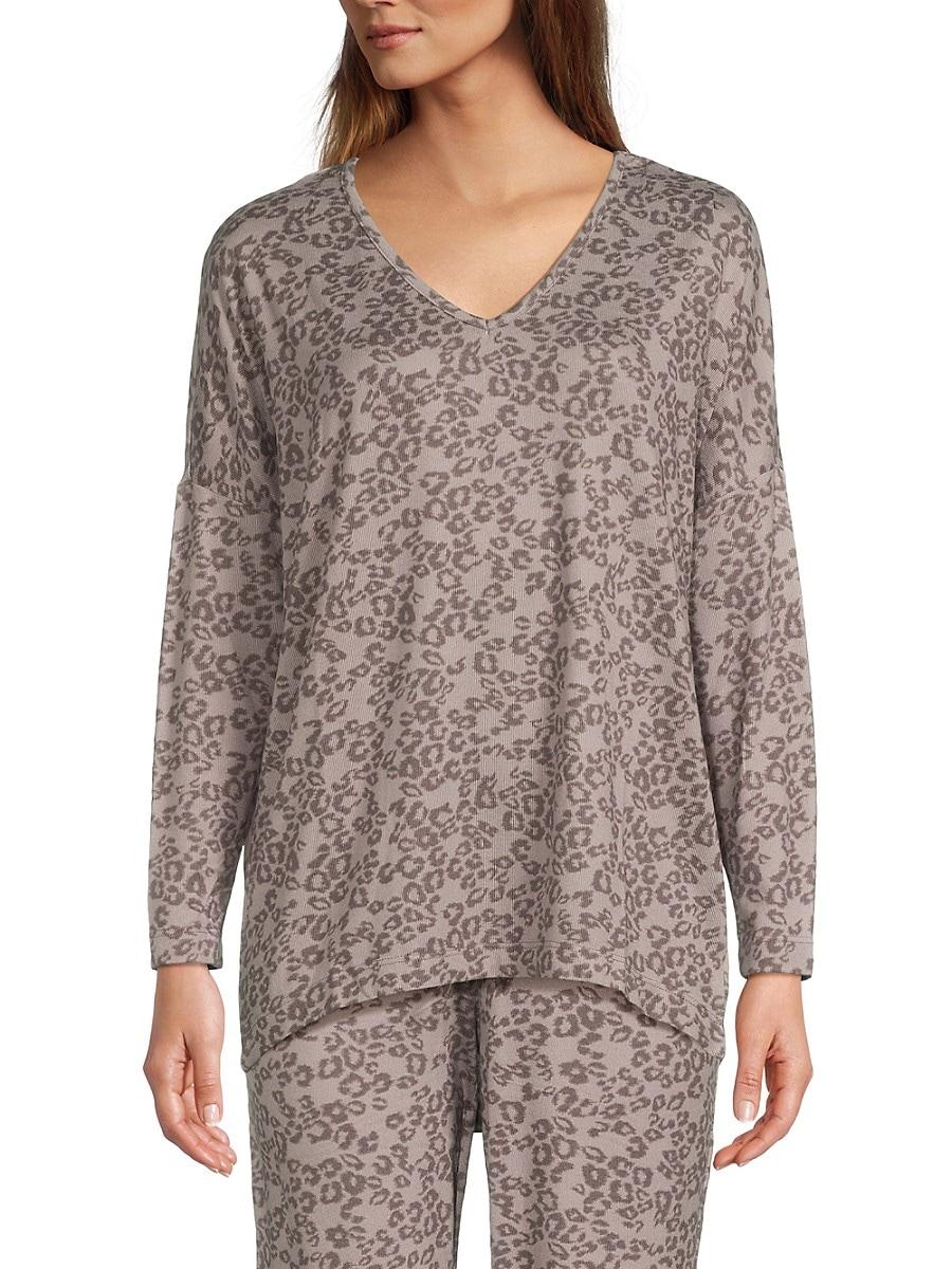 Leopard Print V-Neck Pajama Top