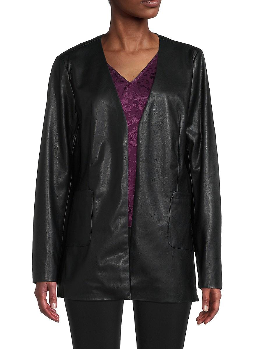 Faux Leather Collarless Jacket