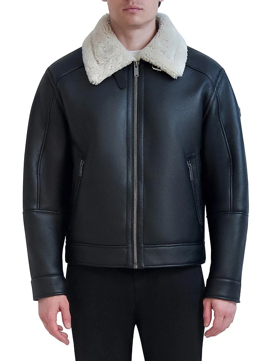 Faux Shearling Trim Aviator Jacket