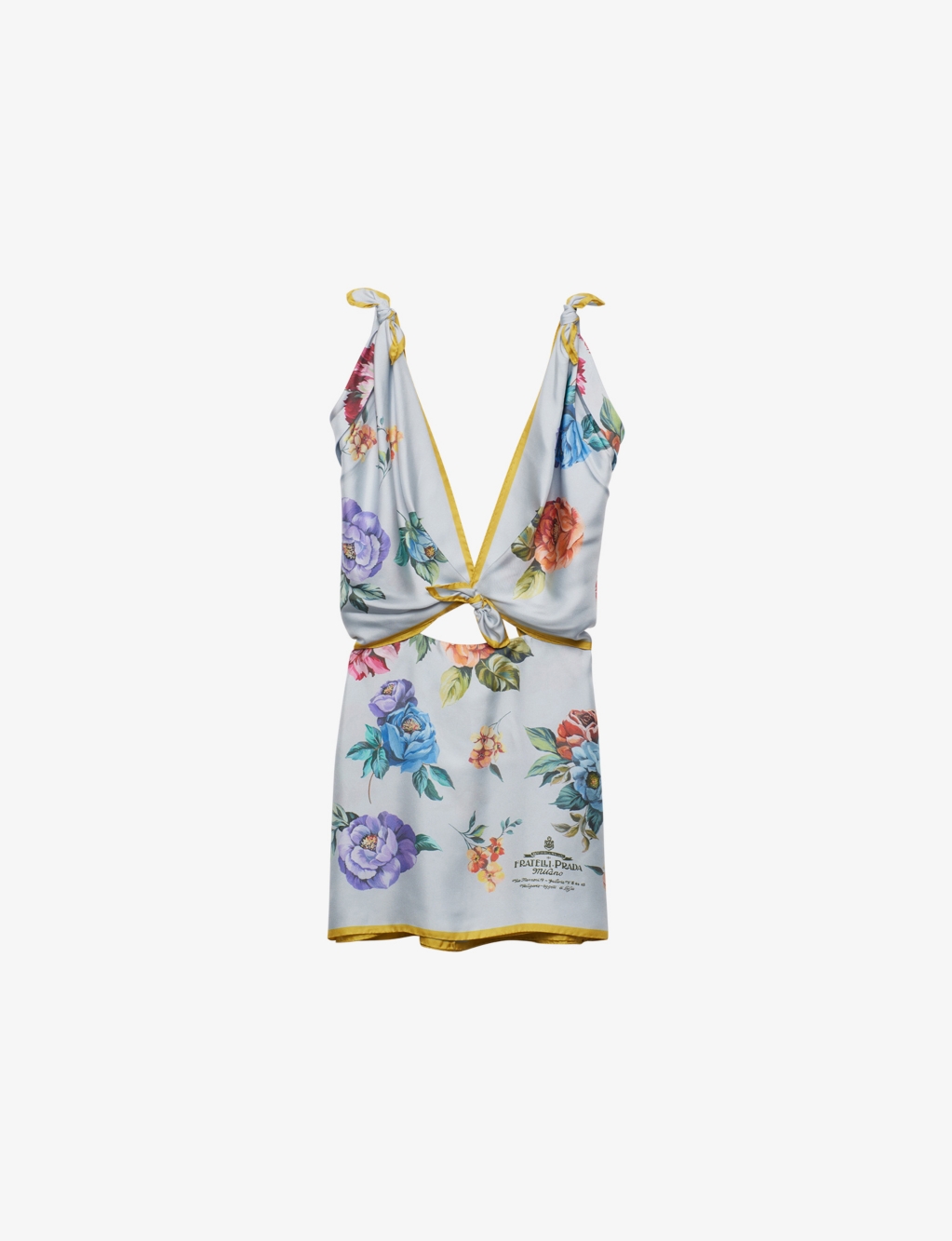 Floral-print plunge-neck silk mini dress