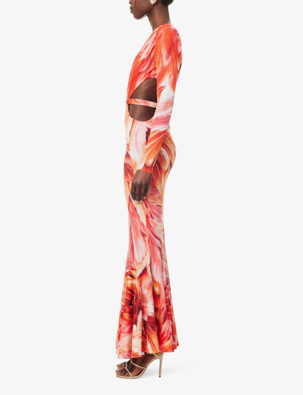 Floral-print long-sleeve stretch-woven maxi dress